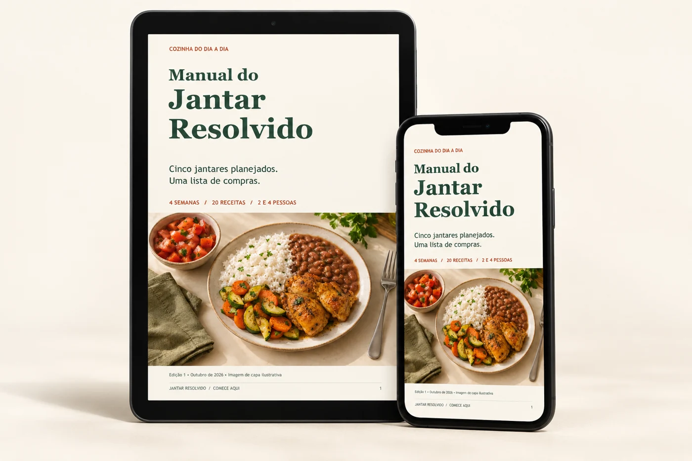 Manual do Jantar Resolvido apresentado em um tablet e um celular